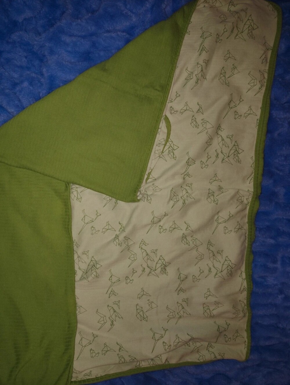 Kate Quinn Green Reversible Baby Blanket with Origami Bird Print